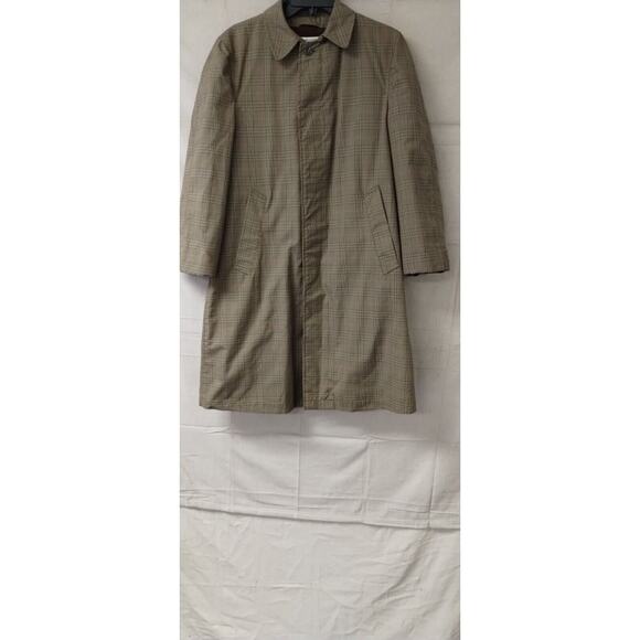 Mister 365 Mens Trench Coat All Weather Button Front Long Sleeve Plaid Beige 34 - Picture 1 of 7
